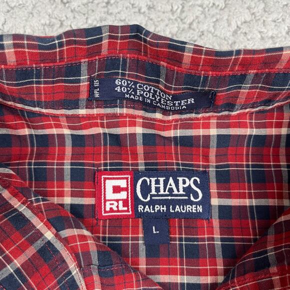 Chaps Ralph Lauren Button Down Shirt Mens L Red Tartan Plaid Christmas Classic - Picture 3 of 7